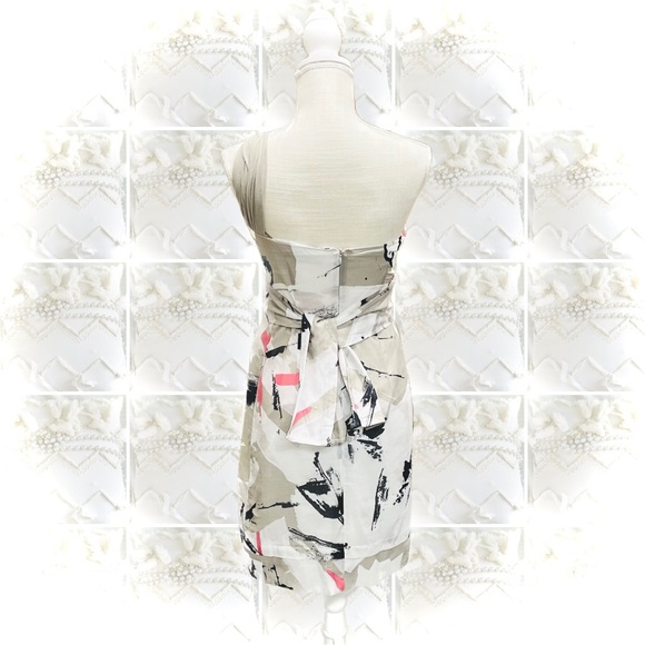D. EXTERIOR | S | Abstract Italian Cotton Strapless One Shoulder Pink Grey Dress - Picture 1 of 11